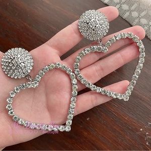 Large Rhinestone Heart Earrings